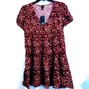 DITSY PURPLE AND PINK FLORAL AND EMBROIDERED RUFFLE DRESS SIZE M